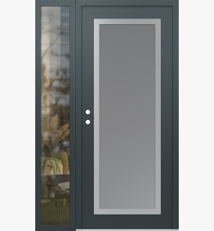 Diamond C1 48" x 80" anthracite/anthracite frosted Glass Panel stainless steel RHI with Sidelite clear Glass