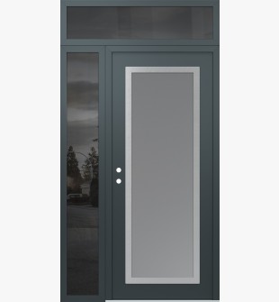Diamond C1 50" x 96" anthracite/anthracite frosted Glass Panel stainless steel RHI with Sidelite and Transom mirrored Glass