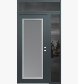 Diamond C1 48" x 96" anthracite/anthracite frosted Glass Panel stainless steel LHI with Sidelite and Transom mirrored Glass