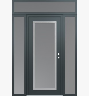 Diamond C1 64" x 96" anthracite/anthracite frosted Glass Panel stainless steel LHI with 2 Sidelites and Transom frosted Glass