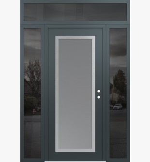 Diamond C1 64" x 96" anthracite/anthracite frosted Glass Panel stainless steel LHI with 2 Sidelites and Transom mirrored Glass
