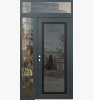 Diamond C1 48" x 96" anthracite/anthracite mirrored Glass Panel black RHI with Sidelite and Transom clear Glass