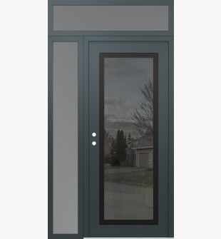 Diamond C1 48" x 96" anthracite/anthracite mirrored Glass Panel black RHI with Sidelite and Transom frosted Glass