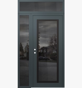 Diamond C1 50" x 96" anthracite/anthracite mirrored Glass Panel black RHI with Sidelite and Transom mirrored Glass