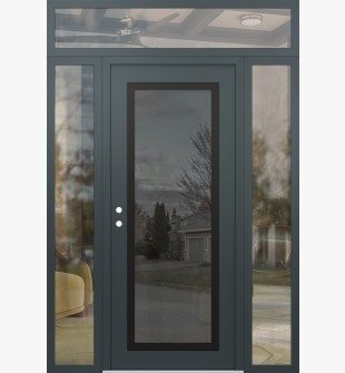 Diamond C1 64" x 96" anthracite/anthracite mirrored Glass Panel black RHI with 2 Sidelites and Transom clear Glass
