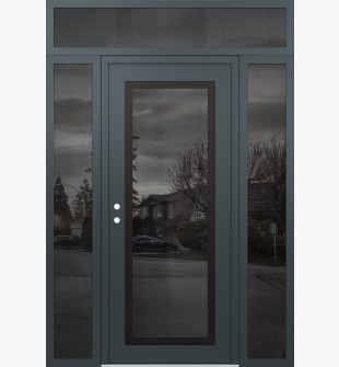 Diamond C1 64" x 96" anthracite/anthracite mirrored Glass Panel black RHI with 2 Sidelites and Transom mirrored Glass