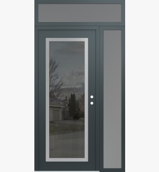Diamond C1 50" x 96" anthracite/anthracite mirrored Glass Panel stainless steel LHI with Sidelite and Transom frosted Glass