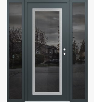 Diamond C1 64" x 80" anthracite/anthracite mirrored Glass Panel stainless steel LHI with 2 Sidelites mirrored Glass