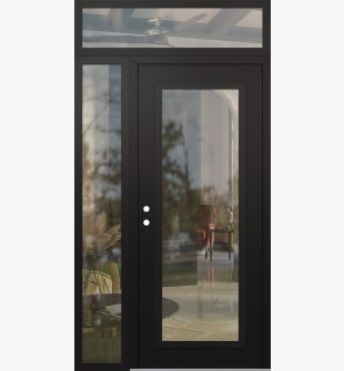 Diamond C1 48" x 96" black/black clear Glass Panel black RHI with Sidelite and Transom clear Glass