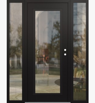 Diamond C1 64" x 80" black/black clear Glass Panel black LHI with 2 Sidelites clear Glass