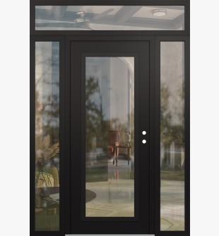 Diamond C1 64" x 96" black/black clear Glass Panel black LHI with 2 Sidelites and Transom clear Glass