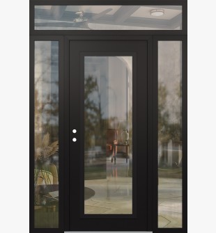 Diamond C1 68" x 96" black/black clear Glass Panel black RHI with 2 Sidelites and Transom clear Glass