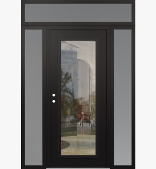 Diamond C1 60" x 96" black/black clear Glass Panel black RHI with 2 Sidelites and Transom frosted Glass