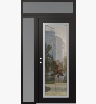 Diamond C1 50" x 96" black/black clear Glass Panel stainless steel RHI with Sidelite and Transom frosted Glass