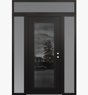 Diamond C1 68" x 96" black/black mirrored Glass Panel black LHI with 2 Sidelites and Transom frosted Glass