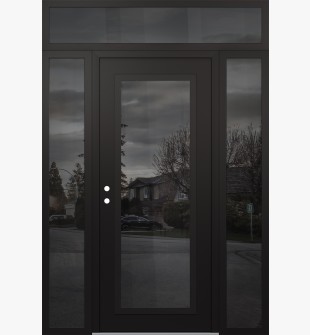 Diamond C1 64" x 96" black/black mirrored Glass Panel black RHI with 2 Sidelites and Transom mirrored Glass
