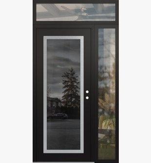 Diamond C1 50" x 96" black/black mirrored Glass Panel stainless steel LHI with Sidelite and Transom clear Glass