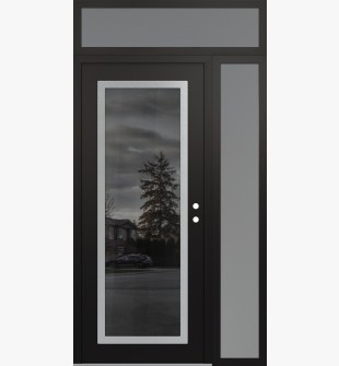 Diamond C1 48" x 96" black/black mirrored Glass Panel stainless steel LHI with Sidelite and Transom frosted Glass
