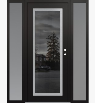 Diamond C1 64" x 80" black/black mirrored Glass Panel stainless steel LHI with 2 Sidelites frosted Glass