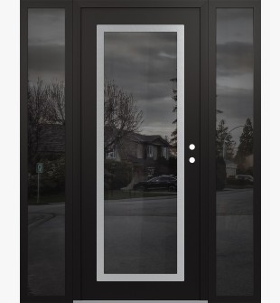 Diamond C1 68" x 80" black/black mirrored Glass Panel stainless steel LHI with 2 Sidelites mirrored Glass