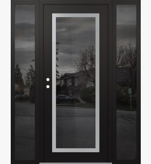 Diamond C1 64" x 80" black/black mirrored Glass Panel stainless steel RHI with 2 Sidelites mirrored Glass