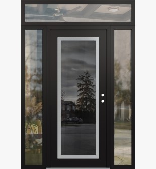 Diamond C1 60" x 96" black/black mirrored Glass Panel stainless steel LHI with 2 Sidelites and Transom clear Glass