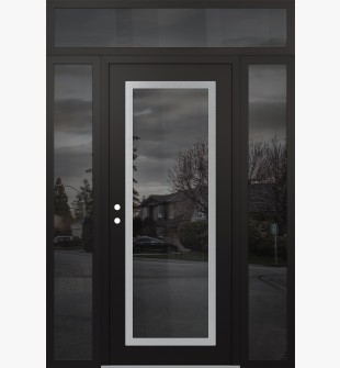 Diamond C1 68" x 96" black/black mirrored Glass Panel stainless steel RHI with 2 Sidelites and Transom mirrored Glass