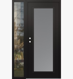 Diamond C1 50" x 80" black/white frosted Glass Panel black RHI with Sidelite clear Glass
