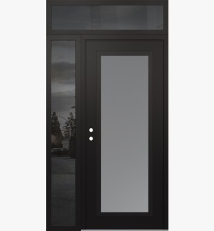 Diamond C1 52" x 96" black/white frosted Glass Panel black RHI with Sidelite and Transom mirrored Glass