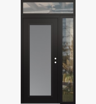 Diamond C1 48" x 96" black/white frosted Glass Panel black LHI with Sidelite and Transom clear Glass