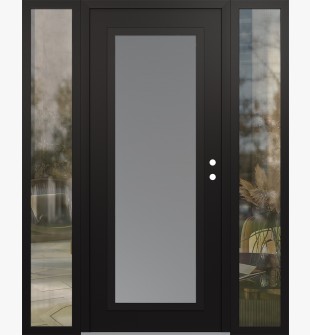 Diamond C1 68" x 80" black/white frosted Glass Panel black LHI with 2 Sidelites clear Glass