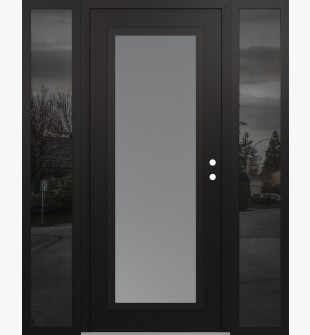 Diamond C1 68" x 80" black/white frosted Glass Panel black LHI with 2 Sidelites mirrored Glass