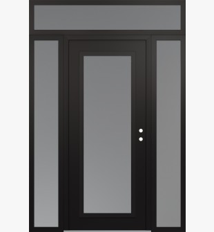 Diamond C1 68" x 96" black/white frosted Glass Panel black LHI with 2 Sidelites and Transom frosted Glass