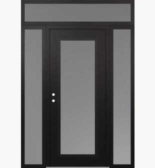 Diamond C1 64" x 96" black/white frosted Glass Panel black RHI with 2 Sidelites and Transom frosted Glass