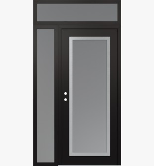 Diamond C1 50" x 96" black/white frosted Glass Panel stainless steel RHI with Sidelite and Transom frosted Glass