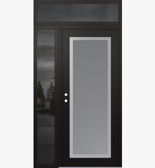 Diamond C1 48" x 96" black/white frosted Glass Panel stainless steel RHI with Sidelite and Transom mirrored Glass