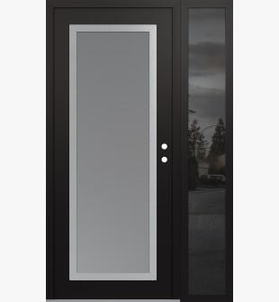 Diamond C1 50" x 80" black/white frosted Glass Panel stainless steel LHI with Sidelite mirrored Glass