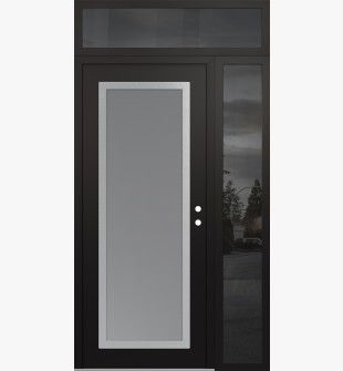 Diamond C1 52" x 96" black/white frosted Glass Panel stainless steel LHI with Sidelite and Transom mirrored Glass