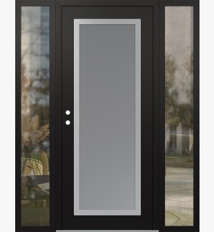 Diamond C1 68" x 80" black/white frosted Glass Panel stainless steel RHI with 2 Sidelites clear Glass