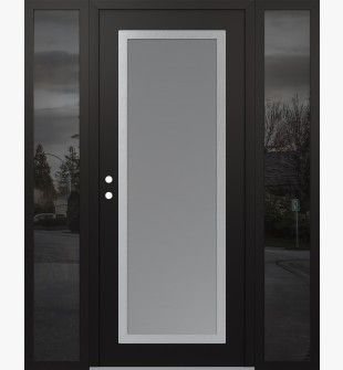 Diamond C1 64" x 80" black/white frosted Glass Panel stainless steel RHI with 2 Sidelites mirrored Glass
