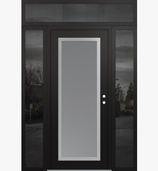 Diamond C1 68" x 96" black/white frosted Glass Panel stainless steel LHI with 2 Sidelites and Transom mirrored Glass