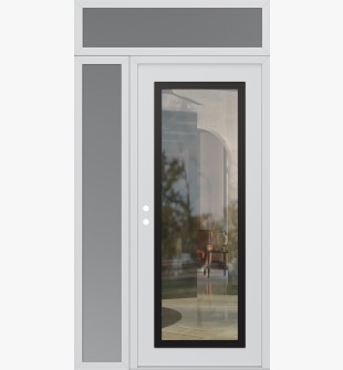 Diamond C1 48" x 96" white/white clear Glass Panel black RHI with Sidelite and Transom frosted Glass