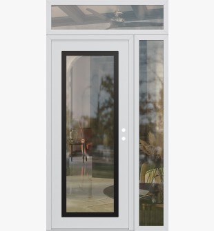 Diamond C1 52" x 96" white/white clear Glass Panel black LHI with Sidelite and Transom clear Glass