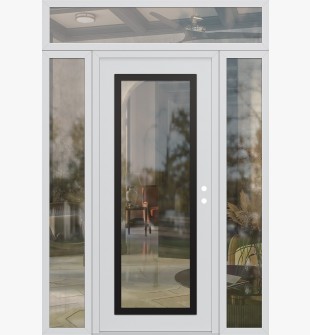Diamond C1 60" x 96" white/white clear Glass Panel black LHI with 2 Sidelites and Transom clear Glass
