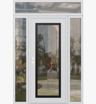 Diamond C1 64" x 96" white/white clear Glass Panel black RHI with 2 Sidelites and Transom clear Glass