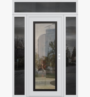 Diamond C1 68" x 96" white/white clear Glass Panel black LHI with 2 Sidelites and Transom mirrored Glass