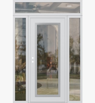 Diamond C1 68" x 96" white/white clear Glass Panel stainless steel RHI with 2 Sidelites and Transom clear Glass