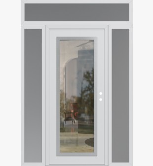 Diamond C1 68" x 96" white/white clear Glass Panel stainless steel LHI with 2 Sidelites and Transom frosted Glass
