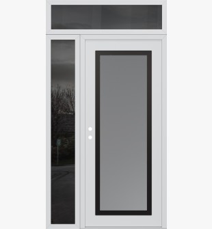 Diamond C1 52" x 96" white/white frosted Glass Panel black RHI with Sidelite and Transom mirrored Glass