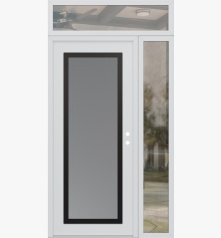 Diamond C1 50" x 96" white/white frosted Glass Panel black LHI with Sidelite and Transom clear Glass